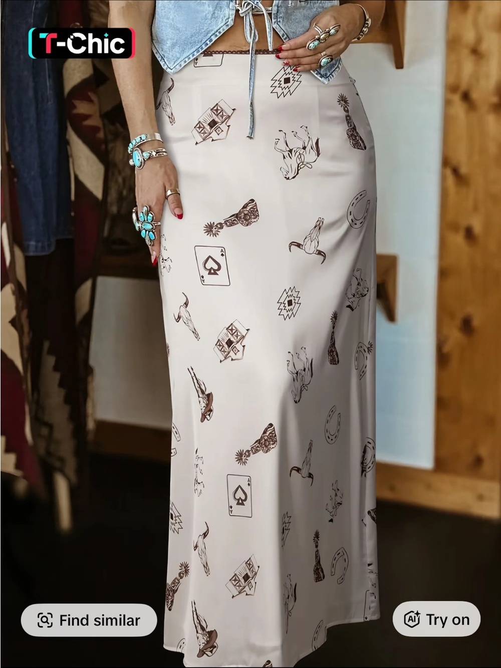 Satin Western Print Maxi Dress